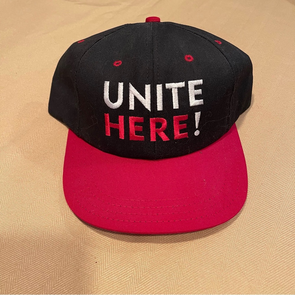 NWOT Unionwear UNITE HERE Labor Union Black Red Snapback Hat
